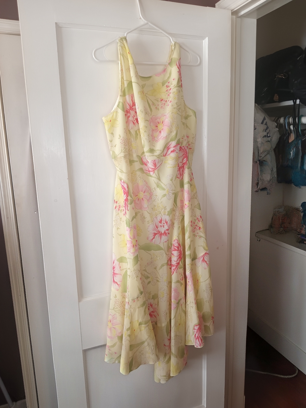 Together Pale Yellow Midi Dress with Pink Floral Print